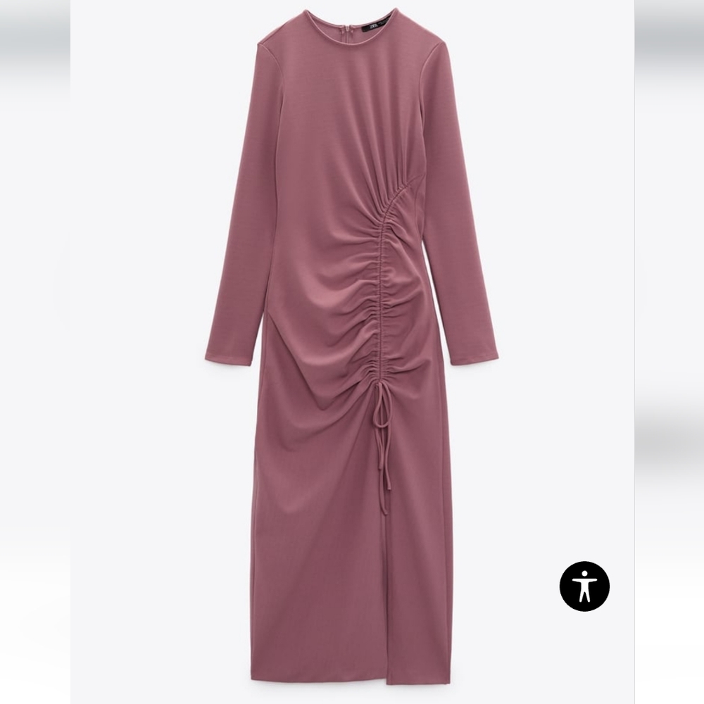 Zara mauve side ruched midi dress